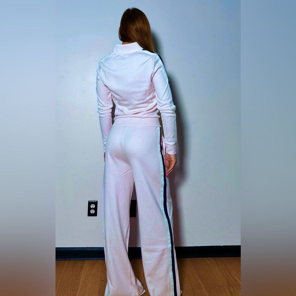 🌸 2-piece-set sweatpants + jacket zip-up loungewear Pink + navy & white stripes - Picture 8 of 10